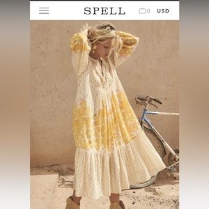 Spell & the gypsy yellow rose midi dress NWT